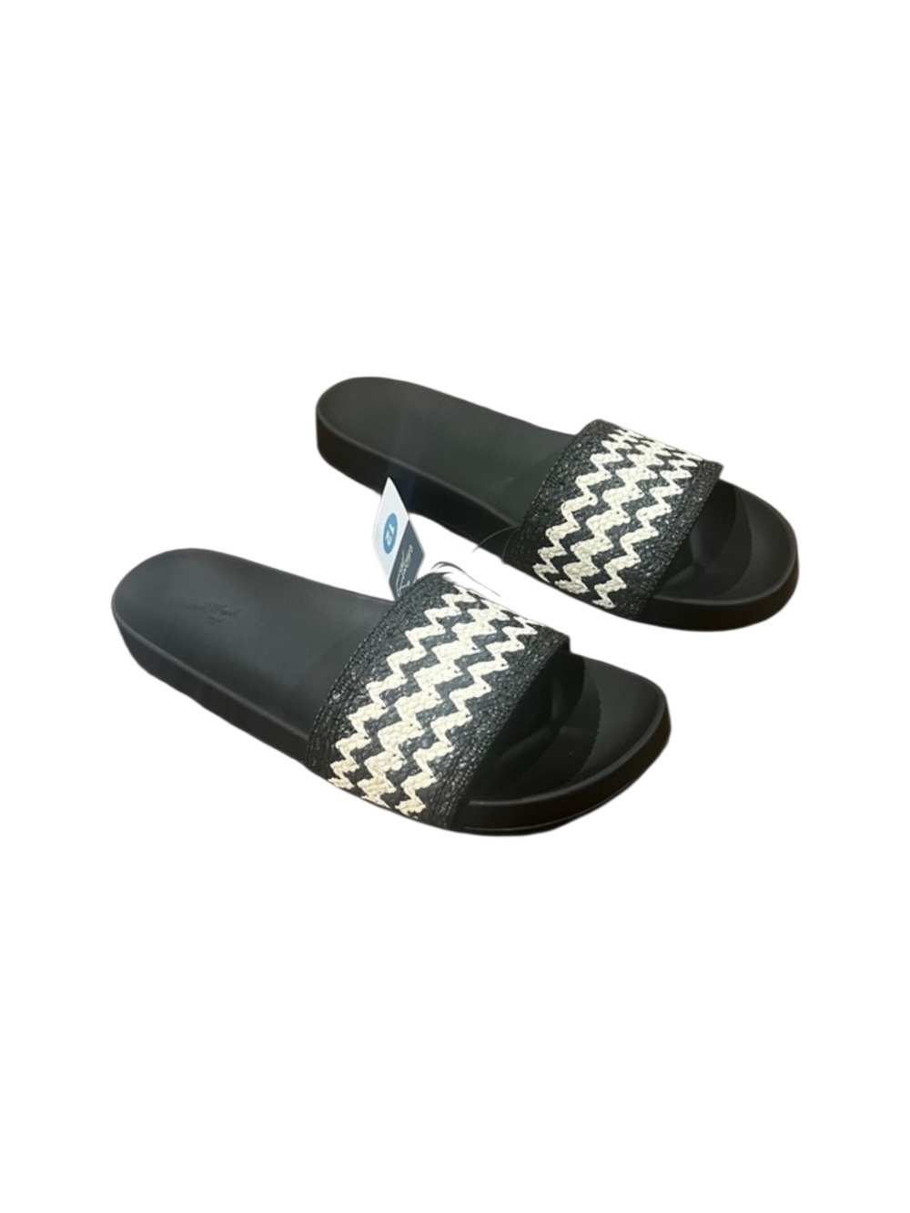 Universal Thread Woven Raffia Black Slide Sandals with White Zigzag Strap 12